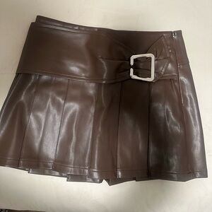 I.AM.GIA Brown Leather Pleated Skirt